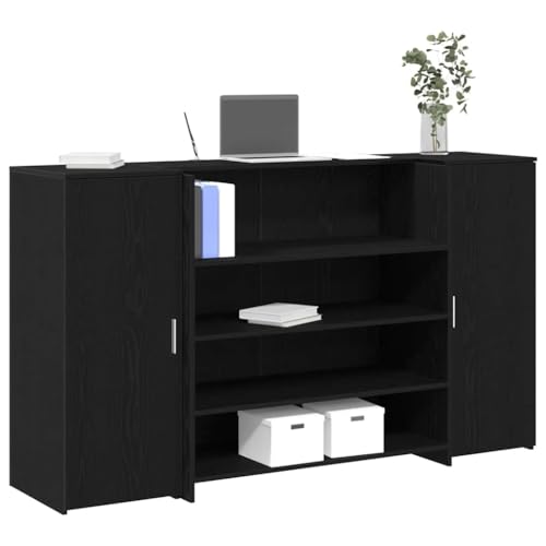 Massbinet Moderner Schreibtisch aus Massivholz Empfangstheke Schwarz Eichen-Optik 180x50x103,5cm Holzwerkstoff von Massbinet