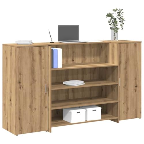 Massbinet Moderner Schreibtisch mit Stauraum Empfangstheke Artisan-Eiche 180x50x103,5 cm Holzwerkstoff von Massbinet