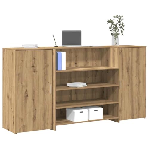 Massbinet Moderner Schreibtisch mit Stauraum Empfangstheke Artisan-Eiche 200x50x103,5 cm Holzwerkstoff von Massbinet