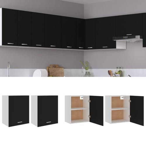 Massbinet Moderner Stil Anti-Kipp-Design Holz für Mehrzweckschrank Vorratsschrank für Küche, Wohnzimmer, Esszimmer Hängeschränke 2 STK. Lyon Schwarz 50x31x60 cm Holzwerkstoff von Massbinet