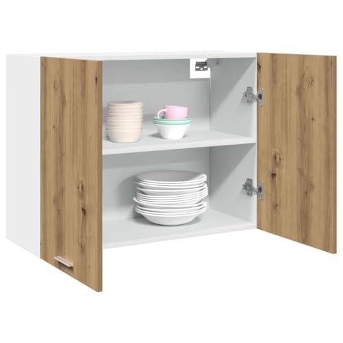 Massbinet Moderner Stil Anti-Kipp-Design Holz für Mehrzweckschrank Vorratsschrank für Küche, Wohnzimmer, Esszimmer Hängeschrank Lyon Artisan-Eiche 80x31x60 cm Holzwerkstoff von Massbinet