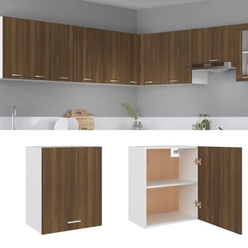 Massbinet Moderner Stil Anti-Kipp-Design Holz für Mehrzweckschrank Vorratsschrank für Küche, Wohnzimmer, Esszimmer Hängeschrank Lyon Braun Eichen-Optik 50x31x60 cm Holzwerkstoff von Massbinet