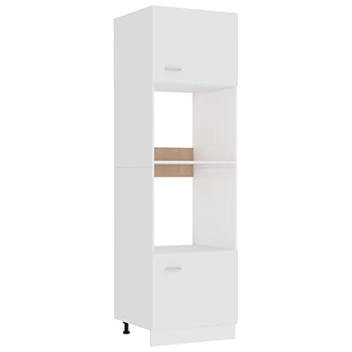 Massbinet Moderner Stil Anti-Kipp-Design Holz für Mehrzweckschrank Vorratsschrank für Küche, Wohnzimmer, Esszimmer Mikrowellenumbauschrank Lyon Weiß 60x57x207 cm Holzwerkstoff von Massbinet