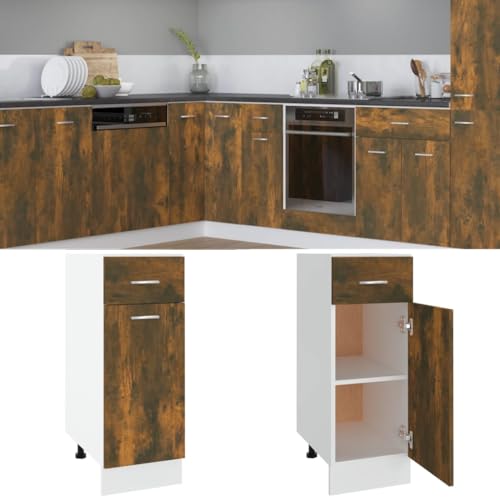 Massbinet Moderner Stil Anti-Kipp-Design Holz für Mehrzweckschrank Vorratsschrank für Küche, Wohnzimmer, Esszimmer Unterschrank mit Schublade Lyon Räuchereiche 30x46x81,5 cm von Massbinet