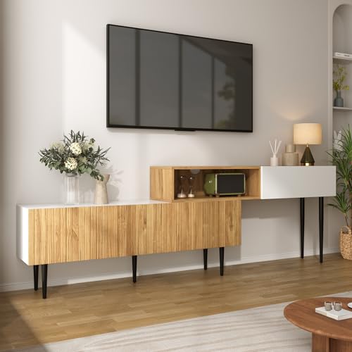 Massbinet Moderner TV Schrank mit Verstellbarer Länge Modulares 2 teiliges Design Holzoptik + Weiß matt Schwarze Metallbeine Multifunktionales Wohnzimmermöbel Massbinet Moderner TV Schrank mit Verstellbarer Länge Modulares 2 teiliges Design Holzoptik + Weiß matt Schwarze Metallbeine Multifunktionales Wohnzimmermöbel von Massbinet
