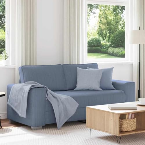 Massbinet Modernes Sofa-in-a-Box Einfache Montage mit Passenden Kissen Cordstoff Leinen Stilvolle Couch für Wohnzimmer oder Schlafzimmer Blau 140 cm von Massbinet