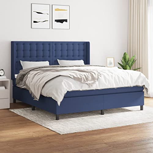 Massbinet Modisch Doppelbett mit Topper Polsterbett Freistehendes Bett Bettgestell für Schlafzimmer Boxspringbett mit Matratze Blau 160x200 cm Stoff Massbinet Modisch Doppelbett mit Topper Polsterbett Freistehendes Bett Bettgestell für Schlafzimmer Boxspringbett mit Matratze Blau 160x200 cm Stoff von Massbinet