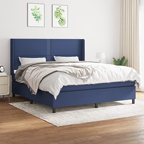 Massbinet Modisch Doppelbett mit Topper Polsterbett Freistehendes Bett Bettgestell für Schlafzimmer Boxspringbett mit Matratze Blau 180x200 cm Stoff Massbinet Modisch Doppelbett mit Topper Polsterbett Freistehendes Bett Bettgestell für Schlafzimmer Boxspringbett mit Matratze Blau 180x200 cm Stoff von Massbinet