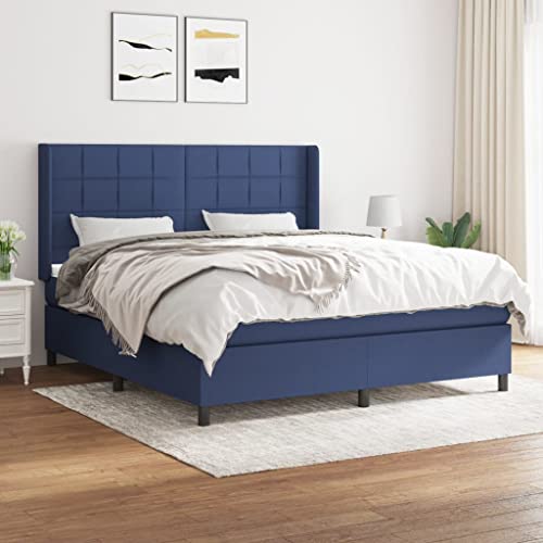 Massbinet Modisch Doppelbett mit Topper Polsterbett Freistehendes Bett Bettgestell für Schlafzimmer Boxspringbett mit Matratze Blau 180x200 cm Stoff Massbinet Modisch Doppelbett mit Topper Polsterbett Freistehendes Bett Bettgestell für Schlafzimmer Boxspringbett mit Matratze Blau 180x200 cm Stoff von Massbinet