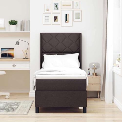 Massbinet Modisch Doppelbett mit Topper Polsterbett Freistehendes Bett Bettgestell für Schlafzimmer Boxspringbett mit Matratze Dunkelbraun 90 x 190 cm Stoff von Massbinet