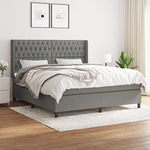 Massbinet Modisch Doppelbett mit Topper Polsterbett Freistehendes Bett Bettgestell für Schlafzimmer Boxspringbett mit Matratze Dunkelgrau 180x200 cm Stoff Massbinet Modisch Doppelbett mit Topper Polsterbett Freistehendes Bett Bettgestell für Schlafzimmer Boxspringbett mit Matratze Dunkelgrau 180x200 cm Stoff von Massbinet