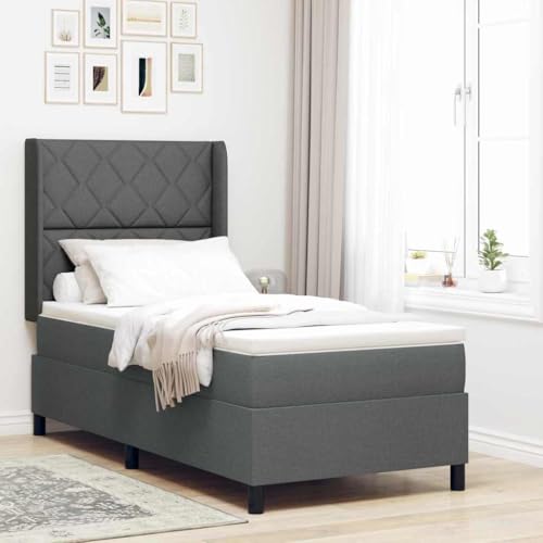 Massbinet Modisch Doppelbett mit Topper Polsterbett Freistehendes Bett Bettgestell für Schlafzimmer Boxspringbett mit Matratze Dunkelgrau 90 x 200 cm Stoff von Massbinet