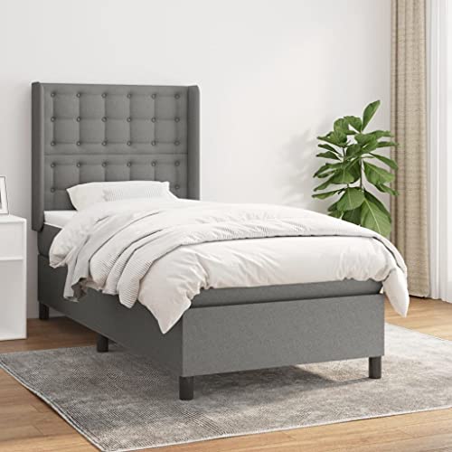Massbinet Modisch Doppelbett mit Topper Polsterbett Freistehendes Bett Bettgestell für Schlafzimmer Boxspringbett mit Matratze Dunkelgrau 90x190 cm Stoff Massbinet Modisch Doppelbett mit Topper Polsterbett Freistehendes Bett Bettgestell für Schlafzimmer Boxspringbett mit Matratze Dunkelgrau 90x190 cm Stoff von Massbinet