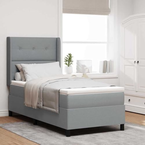 Massbinet Modisch Doppelbett mit Topper Polsterbett Freistehendes Bett Bettgestell für Schlafzimmer Boxspringbett mit Matratze Hellgrau 100 x 200 cm Stoff von Massbinet