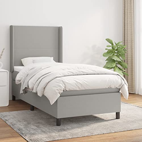 Massbinet Modisch Doppelbett mit Topper Polsterbett Freistehendes Bett Bettgestell für Schlafzimmer Boxspringbett mit Matratze Hellgrau 100x200 cm Stoff Massbinet Modisch Doppelbett mit Topper Polsterbett Freistehendes Bett Bettgestell für Schlafzimmer Boxspringbett mit Matratze Hellgrau 100x200 cm Stoff von Massbinet