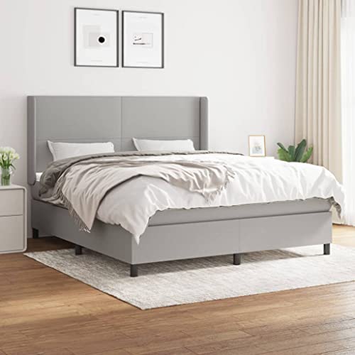 Massbinet Modisch Doppelbett mit Topper Polsterbett Freistehendes Bett Bettgestell für Schlafzimmer Boxspringbett mit Matratze Hellgrau 180x200 cm Stoff Massbinet Modisch Doppelbett mit Topper Polsterbett Freistehendes Bett Bettgestell für Schlafzimmer Boxspringbett mit Matratze Hellgrau 180x200 cm Stoff von Massbinet