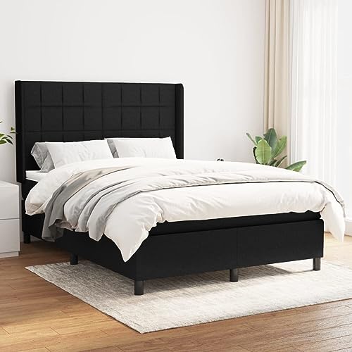 Massbinet Modisch Doppelbett mit Topper Polsterbett Freistehendes Bett Bettgestell für Schlafzimmer Boxspringbett mit Matratze Schwarz 140x200 cm Stoff von Massbinet
