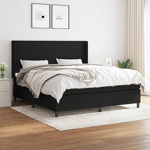 Massbinet Modisch Doppelbett mit Topper Polsterbett Freistehendes Bett Bettgestell für Schlafzimmer Boxspringbett mit Matratze Schwarz 180x200 cm Stoff Massbinet Modisch Doppelbett mit Topper Polsterbett Freistehendes Bett Bettgestell für Schlafzimmer Boxspringbett mit Matratze Schwarz 180x200 cm Stoff von Massbinet