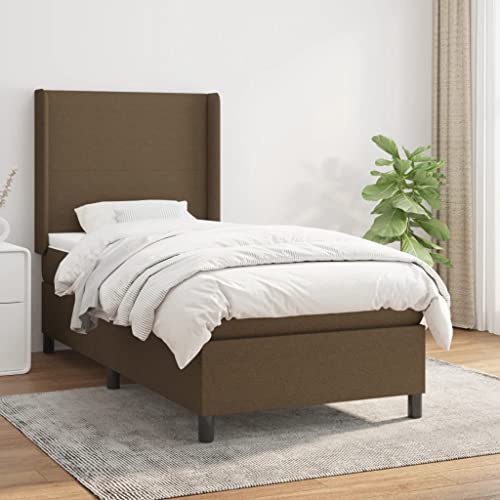 Massbinet Modisch Polsterbett Moderne Doppelbett und Großer Kopfteil Bettgestell mit Lattenrost Boxspringbett mit Matratze Dunkelbraun 90x190 cm Stoff von Massbinet