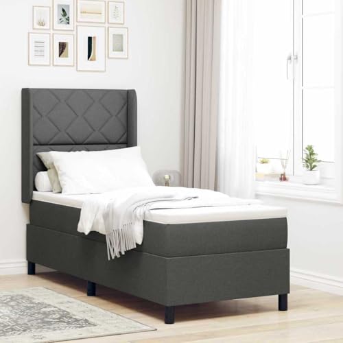 Massbinet Modisch Polsterbett Moderne Doppelbett und Großer Kopfteil Bettgestell mit Lattenrost Boxspringbett mit Matratze Dunkelgrau 80 x 200 cm Stoff von Massbinet