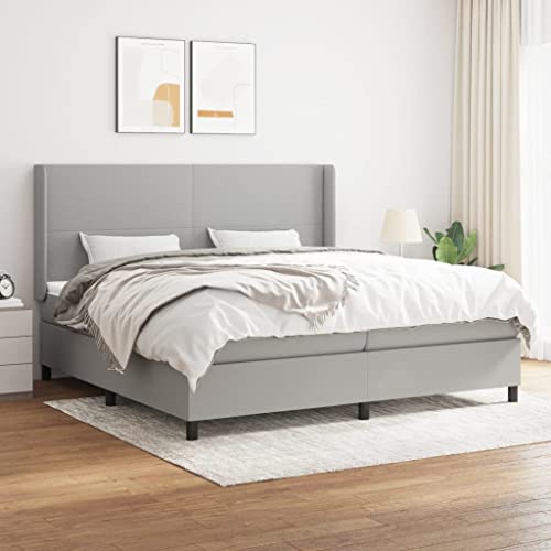 Massbinet Modisch Polsterbett Moderne Doppelbett und Großer Kopfteil Bettgestell mit Lattenrost Boxspringbett mit Matratze Hellgrau 200x200 cm Stoff von Massbinet