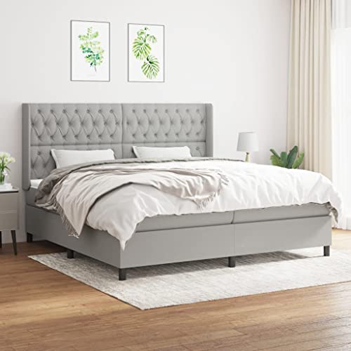Massbinet Modisch Polsterbett Moderne Doppelbett und Großer Kopfteil Bettgestell mit Lattenrost Boxspringbett mit Matratze Hellgrau 200x200 cm Stoff Massbinet Modisch Polsterbett Moderne Doppelbett und Großer Kopfteil Bettgestell mit Lattenrost Boxspringbett mit Matratze Hellgrau 200x200 cm Stoff von Massbinet