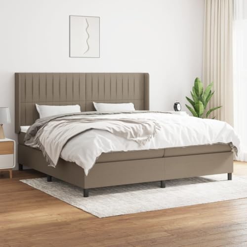 Massbinet Modisch Polsterbett Moderne Doppelbett und Großer Kopfteil Bettgestell mit Lattenrost Boxspringbett mit Matratze Taupe 200x200 cm Stoff von Massbinet