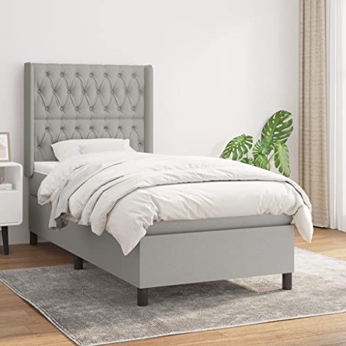 Massbinet Modisch Polsterbett mit Matratzentopper Einzelbett Topper Federmatratze Bett für Schlafzimmer Boxspringbett mit Matratze Hellgrau 90x190 cm Stoff Massbinet Modisch Polsterbett mit Matratzentopper Einzelbett Topper Federmatratze Bett für Schlafzimmer Boxspringbett mit Matratze Hellgrau 90x190 cm Stoff von Massbinet
