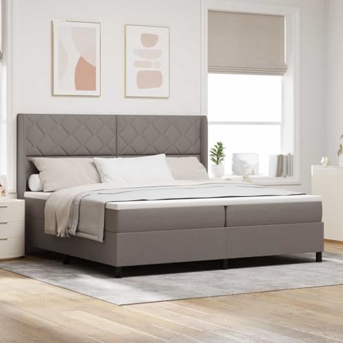 Massbinet Modisch Polsterbett mit Matratzentopper Einzelbett Topper Federmatratze Bett für Schlafzimmer Boxspringbett mit Matratze Taupe 200 x 200 cm Stoff von Massbinet