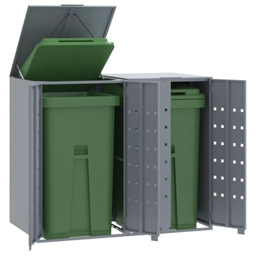 Massbinet Mülltonnenbox für 2 Tonnen Grau 138x79x117 cm Stahl Modernisierte Behälter von Massbinet