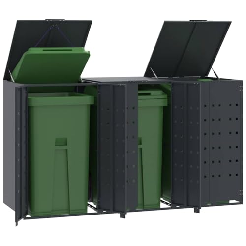 Massbinet Mülltonnenbox für 3 Tonnen Anthrazit 207x79x117 cm Stahl Modernisierte Behälter von Massbinet