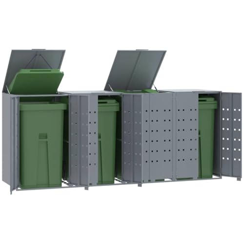 Massbinet Mülltonnenbox für 4 Tonnen Grau 276x79x117 cm Stahl Solide und langlebige Behälter von Massbinet