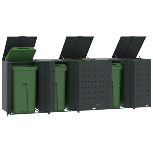 Massbinet Mülltonnenbox für 5 Tonnen Anthrazit 345x79x117 cm Stahl Leichtgewichtige Behälter von Massbinet