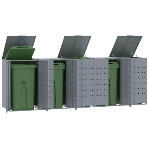 Massbinet Mülltonnenbox für 5 Tonnen Grau 345x79x117 cm Stahl Solide und langlebige Behälter von Massbinet