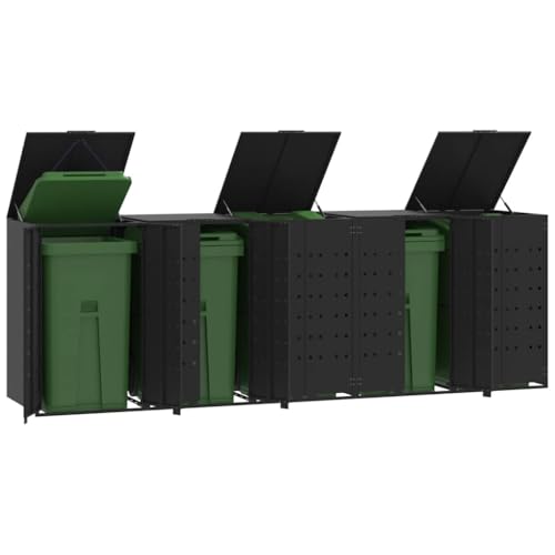 Massbinet Mülltonnenbox für 5 Tonnen Schwarz 345x79x117 cm Stahl Solide und langlebige Behälter von Massbinet