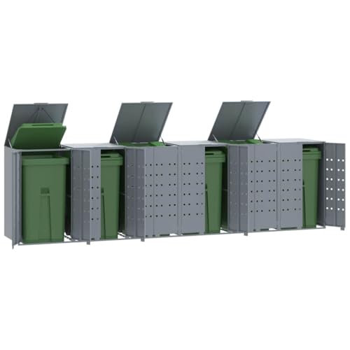 Massbinet Mülltonnenbox für 6 Tonnen Grau 414x79x117 cm Stahl Modernisierte Behälter von Massbinet
