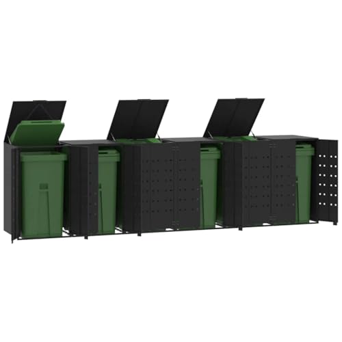 Massbinet Mülltonnenbox für 6 Tonnen Schwarz 414x79x117 cm Stahl Modernisierte Behälter von Massbinet