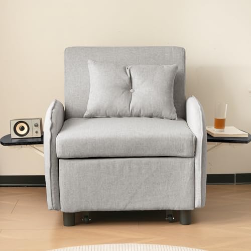 Massbinet Multifunktionales ausziehbares Einzel-Schlafsofa – mit Bettfunktion Liegestuhl und Sessel dreifach verstellbares Sofa-Bett mit klappbaren Teetischen 123 (73) x 167 x 78 cm Antikbronze-Grau von Massbinet