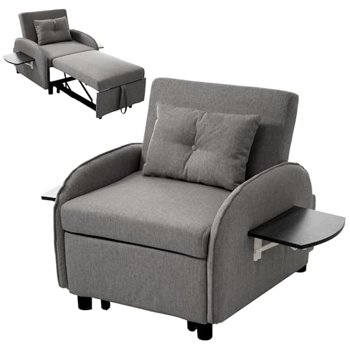 Massbinet Multifunktionales ausziehbares Einzel-Schlafsofa mit Bettfunktion Liegestuhl und Sessel dreifach verstellbares Sofa-Bett mit klappbaren Teetischen Antikbronze-Dunkelgrau von Massbinet