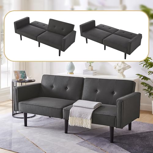 Massbinet [Multifunktionales verstellbares Sofabett 2-in-1-Sofabett Zweisitzer-Sofa unabhängig verstellbare Doppelrückenlehnen mit Schlaffunktion Baumwoll-Leinen-Stoff Antikbronze-Schwarz Massbinet [Multifunktionales verstellbares Sofabett 2-in-1-Sofabett Zweisitzer-Sofa unabhängig verstellbare Doppelrückenlehnen mit Schlaffunktion Baumwoll-Leinen-Stoff Antikbronze-Schwarz von Massbinet