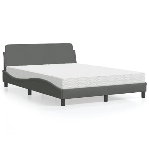 Massbinet Polsterbett Doppelbett mit Matratze Bettgestell Jugendbett Bett mit Lattenrost Einfache Montage Dover Dunkelgrau 140x200 cm Stoff von Massbinet