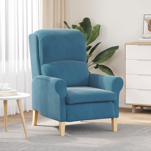 Massbinet Polstersessel Loungesessel Einzelsofa mit Taschen Blauer Sessel Blau Stoff, Holz Standard Ergonomisch von Massbinet