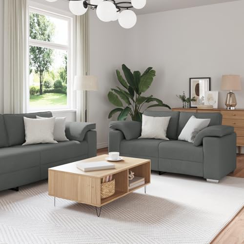 Massbinet Polstersofa mit Armlehnen Loungesofa aus Leinenstoff 2-TLG. Sofagarnitur mit Kissen Dunkelgrau Stoff Massbinet Polstersofa mit Armlehnen Loungesofa aus Leinenstoff 2-TLG. Sofagarnitur mit Kissen Dunkelgrau Stoff von Massbinet