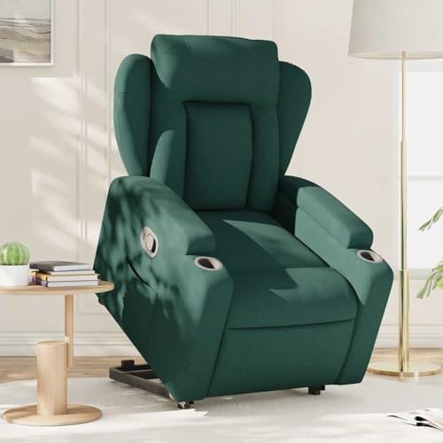 Massbinet Relaxsessel mit Aufstehhilfe Fernsehsessel mit Liegefunktion TV Sessel Wohnzimmer Schaukelstuhl mit Gepolsterte Kopfstütze und Seitentaschen Dunkelgrün Stoff von Massbinet