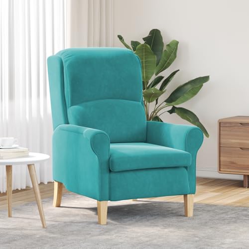 Massbinet Retro mit Kissen für Schlafzimmer Türkiser Sessel Türkis Stoff Ergonomisch Sessel von Massbinet