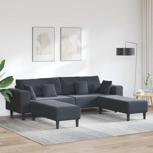 Massbinet Samt Sofas mit Schlaffunktion U-Form Wohnlandschaft Couch mit Square Armrests Polstersofa mit Kissen 3 pcs für Wohnzimmer & Schlafzimmer Dunkelgrau 208 cm Samt von Massbinet