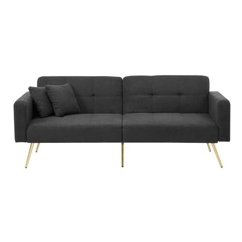 Massbinet Schlafsofa mit Bettfunktion verstellbarem Winkel goldenen Beinen mit Kissen und seitlichen Aufbewahrungstaschen Antikbronze-Grau Massbinet Schlafsofa mit Bettfunktion verstellbarem Winkel goldenen Beinen mit Kissen und seitlichen Aufbewahrungstaschen Antikbronze-Grau von Massbinet