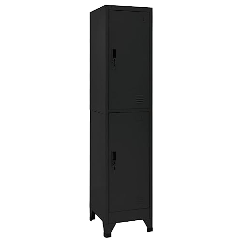 Massbinet Schließfachschrank Aktenschrank Mehrzweckschrank Stahl Aufbewahrungsschrank Schwarz 38x45x180 cm Stahl mit 2 Schließfächern von Massbinet