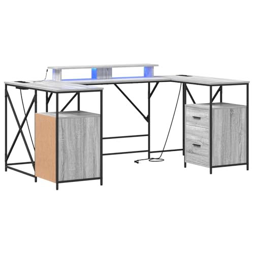 Massbinet Schreibtisch Grau Sonoma 182 x 101 x 87,5 cm Holzwerkstoff Multifunktionaler Bürotisch Moderner Büroschreibtisch mit Stauraum Computertisch mit Beleuchtung Massbinet Schreibtisch Grau Sonoma 182 x 101 x 87,5 cm Holzwerkstoff Multifunktionaler Bürotisch Moderner Büroschreibtisch mit Stauraum Computertisch mit Beleuchtung von Massbinet