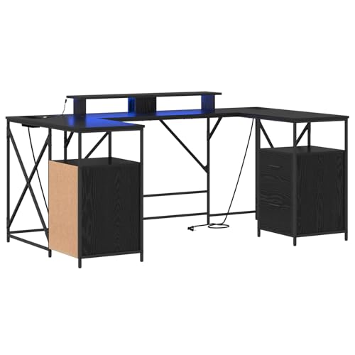 Massbinet Schreibtisch Schwarz Eiche 182 x 101 x 87,5 cm Holzwerkstoff Multifunktionaler Bürotisch Moderner Büroschreibtisch Stauraum Computertisch mit Beleuchtung Massbinet Schreibtisch Schwarz Eiche 182 x 101 x 87,5 cm Holzwerkstoff Multifunktionaler Bürotisch Moderner Büroschreibtisch Stauraum Computertisch mit Beleuchtung von Massbinet